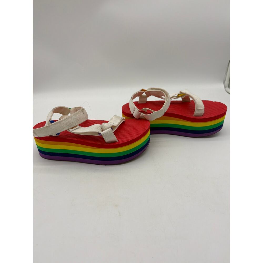 TEVA FLATFORM UNIVERSAL RAINBOW PRIDE PLATFORM SANDALS, WOMEN US 9. - Picture 2 of 5